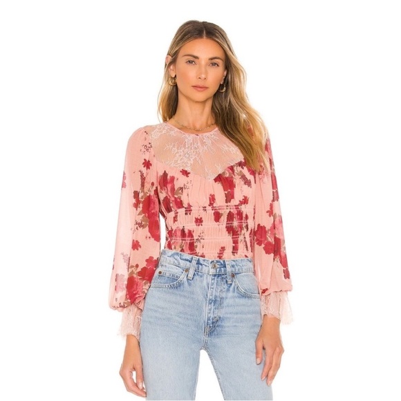 Free People red and pink lace top - Picture 2 of 15